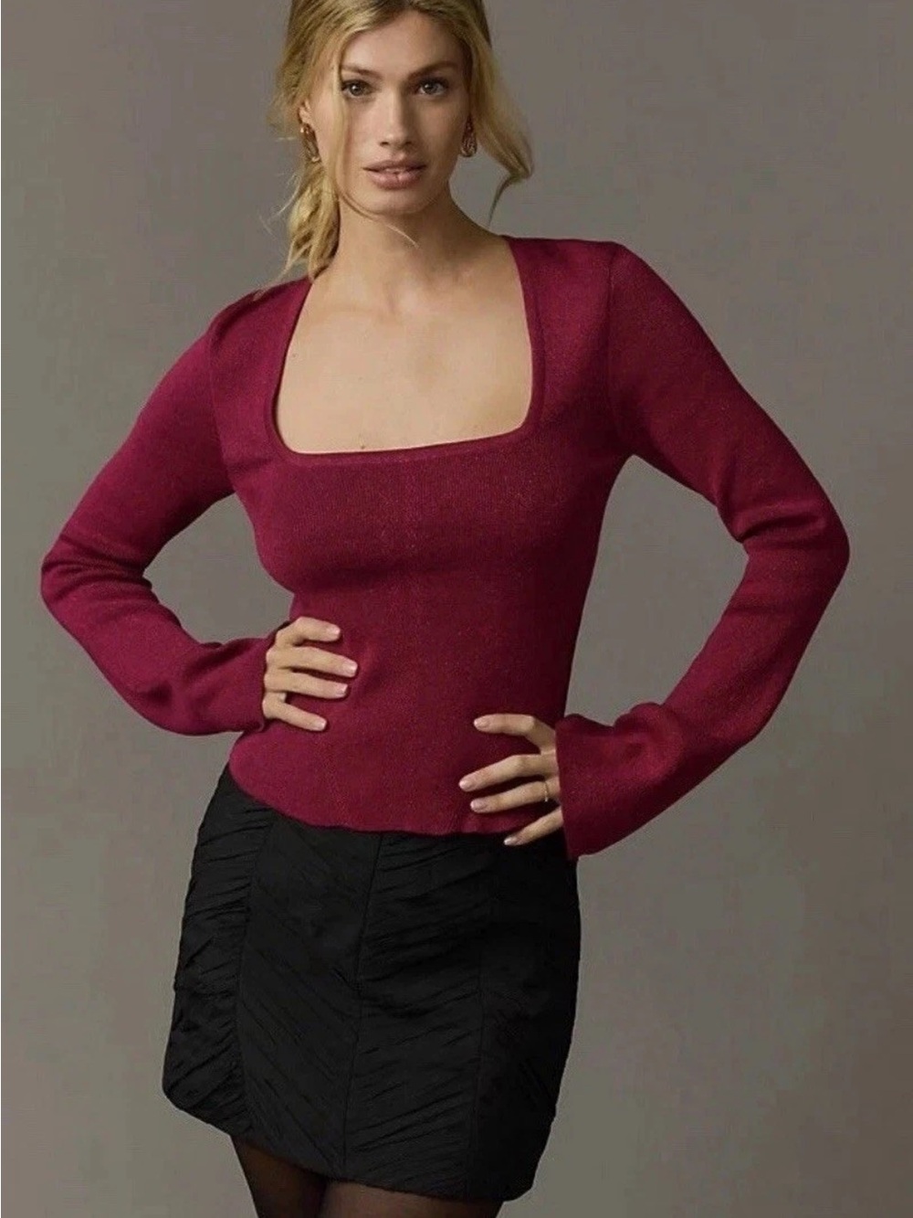 Maeve Anthropologie Purple Sweater Top Large New NWT Square Neck Bell Sleeve HTF